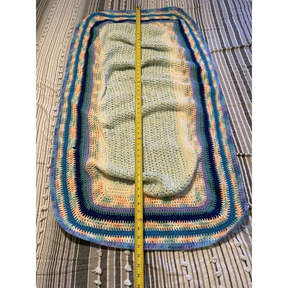 Handmade Vintage Crochet Afghan Pastel Throw Sofa Bench Chair Cover Oval 51